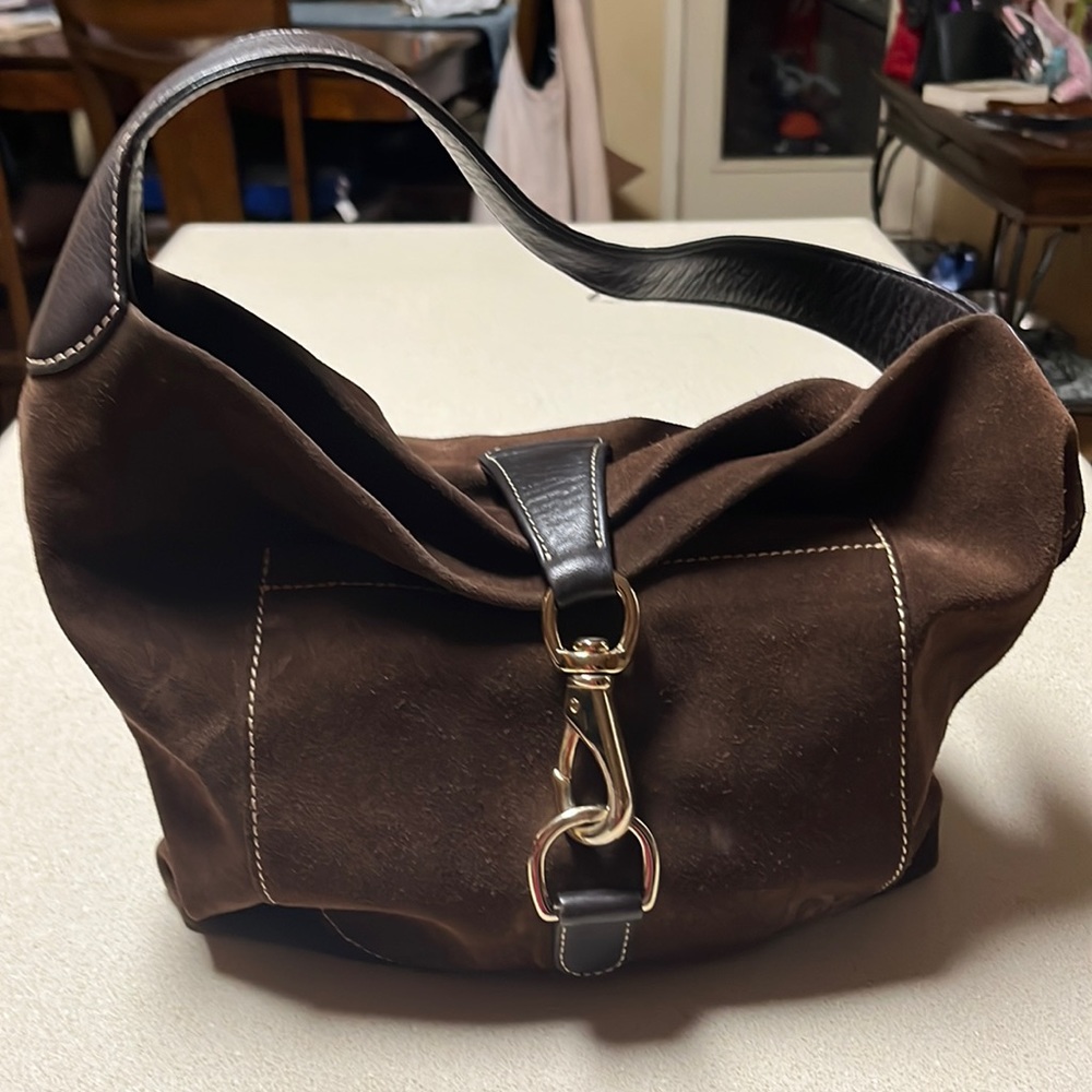 Dark brown gently used suede Dooney and Burke